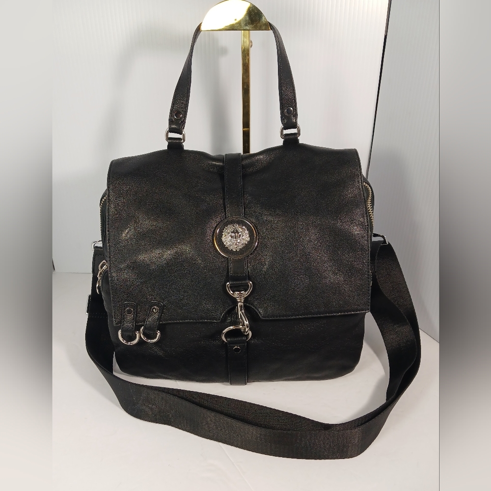 Versus Versace black lion leather shoulder handbag